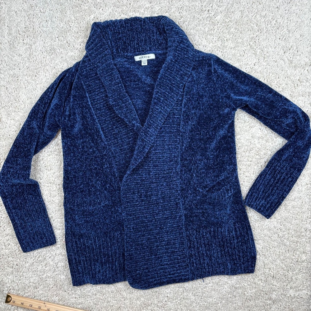 ORVIS Womens Blue‎ Chenille Shawl Collar Cardigan Sweater XS